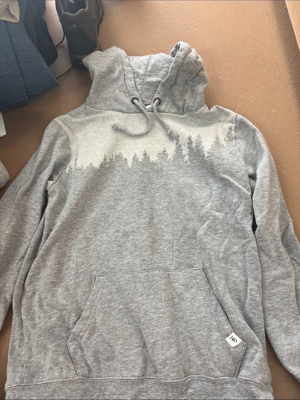 tentree Gray Pullover Hoodie with Forest Silhouette